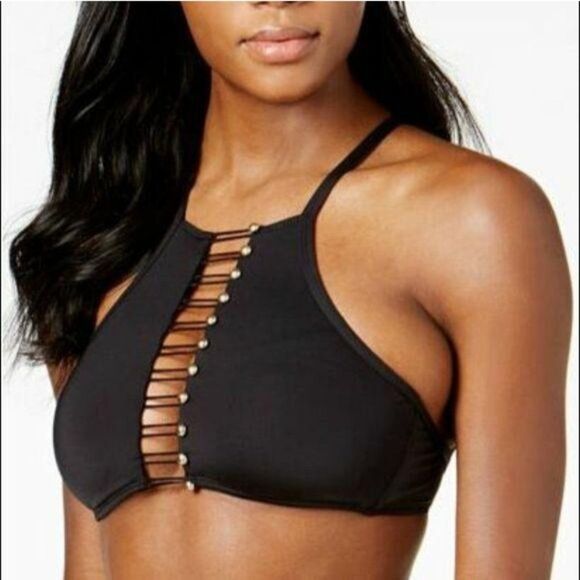 Kenneth Cole High Neck Cutout Bikini Top and Bottom Set Women's Size Small Black - Picture 2 of 12